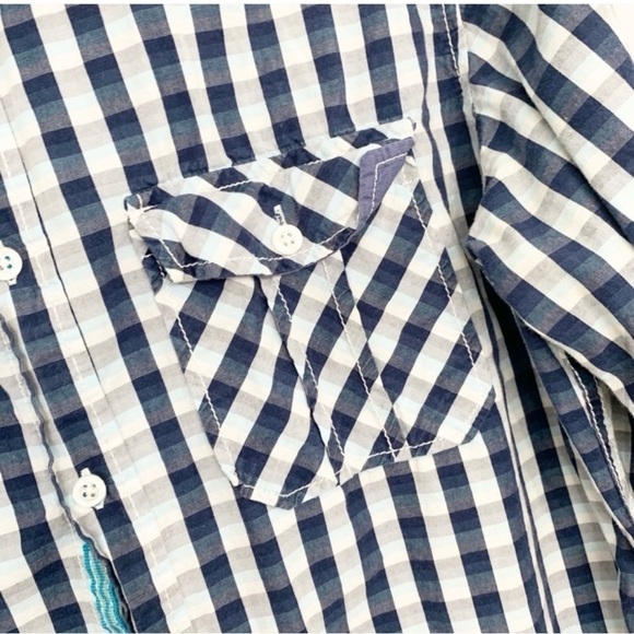 PAPER DEMIN & CLOTH Mens Blue Plaid Roll Tab Sleeve Button Down Shirt Pockets M - Picture 4 of 5